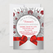 Invitation Femmes 70e anniversaire fête Rouge et argent (Dos)
