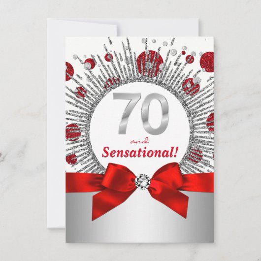 Invitation Femmes 70e anniversaire fête Rouge et argent (Devant)