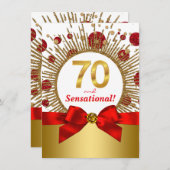 Invitation FEMMES 70e anniversaire fête Rouge et or (Devant / Derrière)