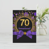 Invitation Femmes 70e anniversaire fête violet et or (Debout devant)