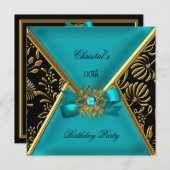 Invitation FEMMES Anniversaire Gold Turquoise Black Gold Dama (Devant / Derrière)