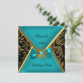Invitation FEMMES Anniversaire Gold Turquoise Black Gold Dama (Debout devant)
