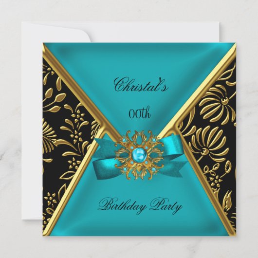 Invitation FEMMES Anniversaire Gold Turquoise Black Gold Dama (Devant)