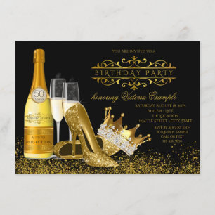 Invitation FEMMES Black Gold High Heels Princess Birthday