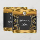 Invitation FEMMES Élégante Parti de retraite Noir et Or (Devant / Derrière)