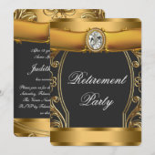 Invitation FEMMES Élégante Parti de retraite Noir et Or (Devant / Derrière)