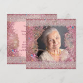 Invitation FEMMES Étincelles Rose Photo 81e fête d'anniversai (Devant / Derrière)