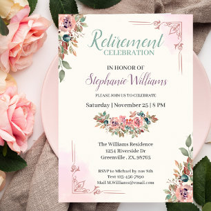 Invitation Femmes Floral Classique Élégant Parti de retraite