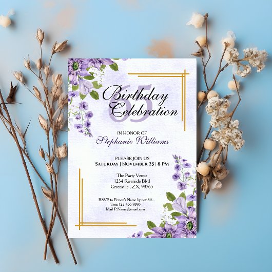 Invitation Femmes n'importe quel âge Anniversaire Floral Clas