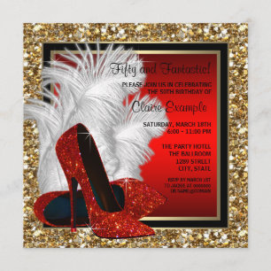 Invitation Femmes Noir et Rouge Haut talons fête d'anniversai