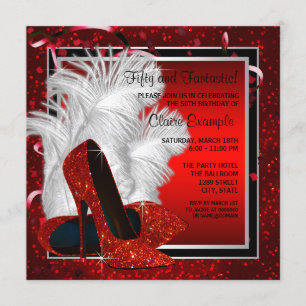 Invitation Femmes Noir et Rouge Haut talons fête d'anniversai