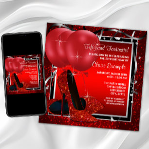 Invitation Femmes Noir et Rouge Haut talons fête d'anniversai