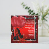 Invitation Femmes Noir et Rouge Haut talons fête d'anniversai (Debout devant)