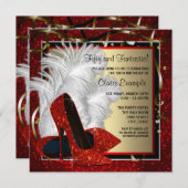 Invitation Femmes Noir et Rouge Haut talons fête d'anniversai (Devant / Derrière)