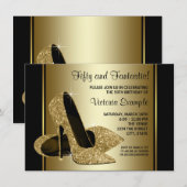 Invitation Femmes Noir Or Haut talons Anniversaire Fête (Devant / Derrière)