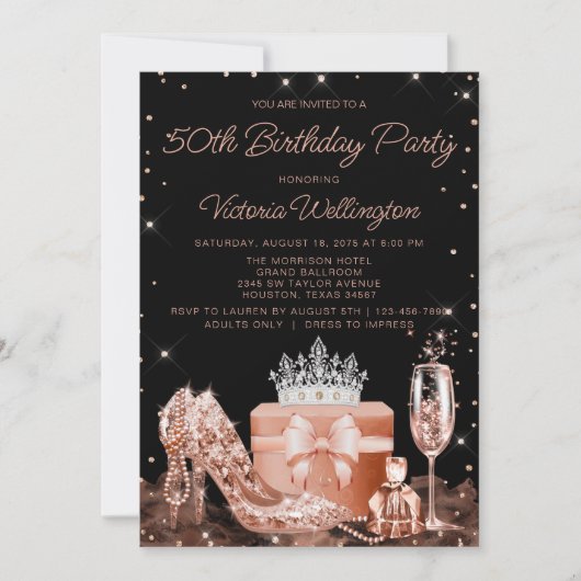 Invitation Femmes Rose Or N'importe quel nombre Anniversaire  (Devant)