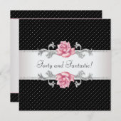 Invitation FEMMES Rose Rose Noir Polka Dot 40e anniversaire (Devant / Derrière)