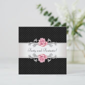 Invitation FEMMES Rose Rose Noir Polka Dot 40e anniversaire (Debout devant)