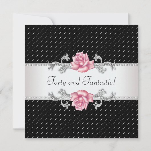 Invitation FEMMES Rose Rose Noir Polka Dot 40e anniversaire (Devant)