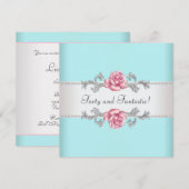 Invitation Femmes Roses roses roses Turquoises Élégante fête  (Devant / Derrière)