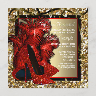 Invitation Femmes Rouge et or Haut talons Anniversaire Fête