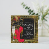 Invitation FEMMES Rouge Noir Or Haut talon Anniversaire fête (Debout devant)