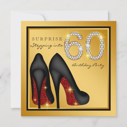 Invitation Femmes Rouge Noir Or Surprise 60e fête d'anniversa (Devant)