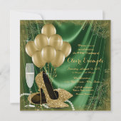 Invitation Femmes Vert et or Anniversaire fête Satin Parties (Devant)