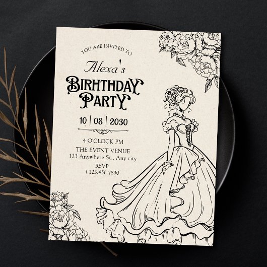 Invitation Femmes vintage en robe d'anniversaire
