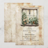Invitation Fenêtre Jardin Succulents Rustique 80e anniversair (Devant / Derrière)