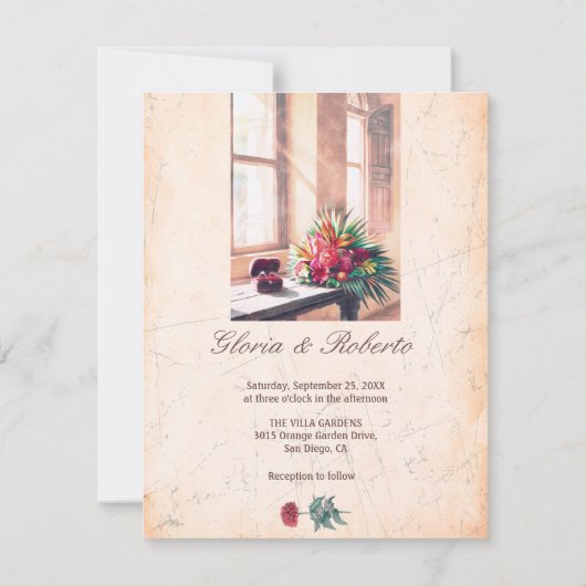 Invitation Fenêtre mexicaine éclairée Mariage de fleurs tropi (Dos)