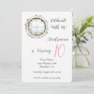 Invitation Fenêtre rose Anniversaire floral magique