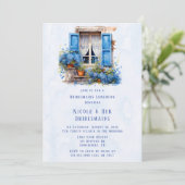 Invitation Fenêtre Vue Blue Floral Bridesservantes Déjeuner (Debout devant)