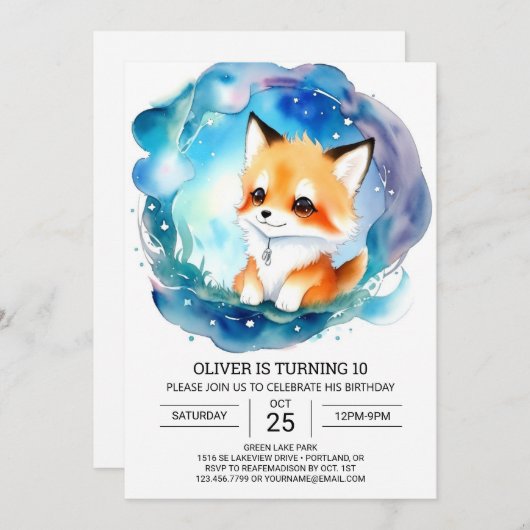 Invitation Fennec Fox Birthday Adventure (Devant / Derrière)