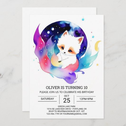 Invitation Fennec Fox fête d'anniversaire (Devant / Derrière)