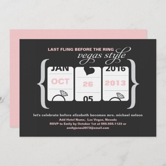 Invitation Fente machine à sous Bachelorette Party à Vegas (Devant / Derrière)