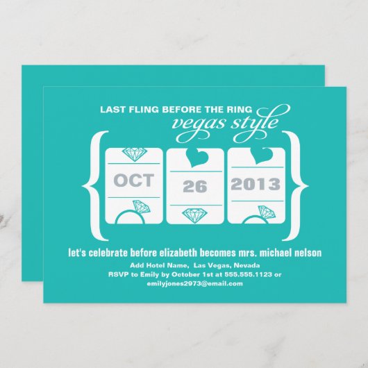 Invitation Fente machine à sous Bachelorette Party à Vegas (Devant / Derrière)