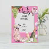 Invitation Fer de golf avec balle partout sur rose pour golfe (Debout devant)