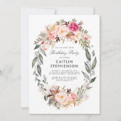 Invitation Fer rose rose pâle Wreath Élégante fête d'annivers (Devant)