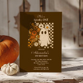 Invitation Fer Rustique Floral Checkerboard Fantôme 1er anniv