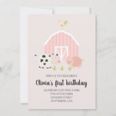 Invitation ferme animal rose grange anniversaire (Devant)