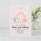 Invitation ferme animal rose grange anniversaire (Debout devant)