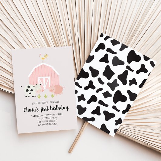 Invitation ferme animal rose grange anniversaire
