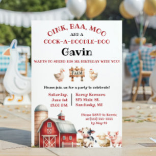 Invitation Ferme, Animaux de la Cour, Fête d'Anniversaire Enf