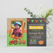 Invitation Ferme Anniversaire Citrouille Tracteur Photo Invit (Debout devant)