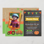 Invitation Ferme Anniversaire Citrouille Tracteur Photo Invit (Devant / Derrière)