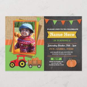 Invitation Ferme Anniversaire Citrouille Tracteur Photo Invit