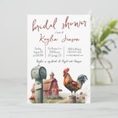 Invitation Ferme aquarelle avec Fête des mariées coq (Debout devant)