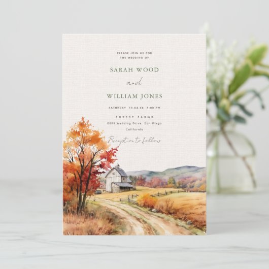 Invitation Ferme automnale rustique avec Mariage d'impression (Debout devant)
