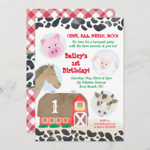 Invitation Ferme Barnyard Animaux En vichy Vache Imprimer Ann